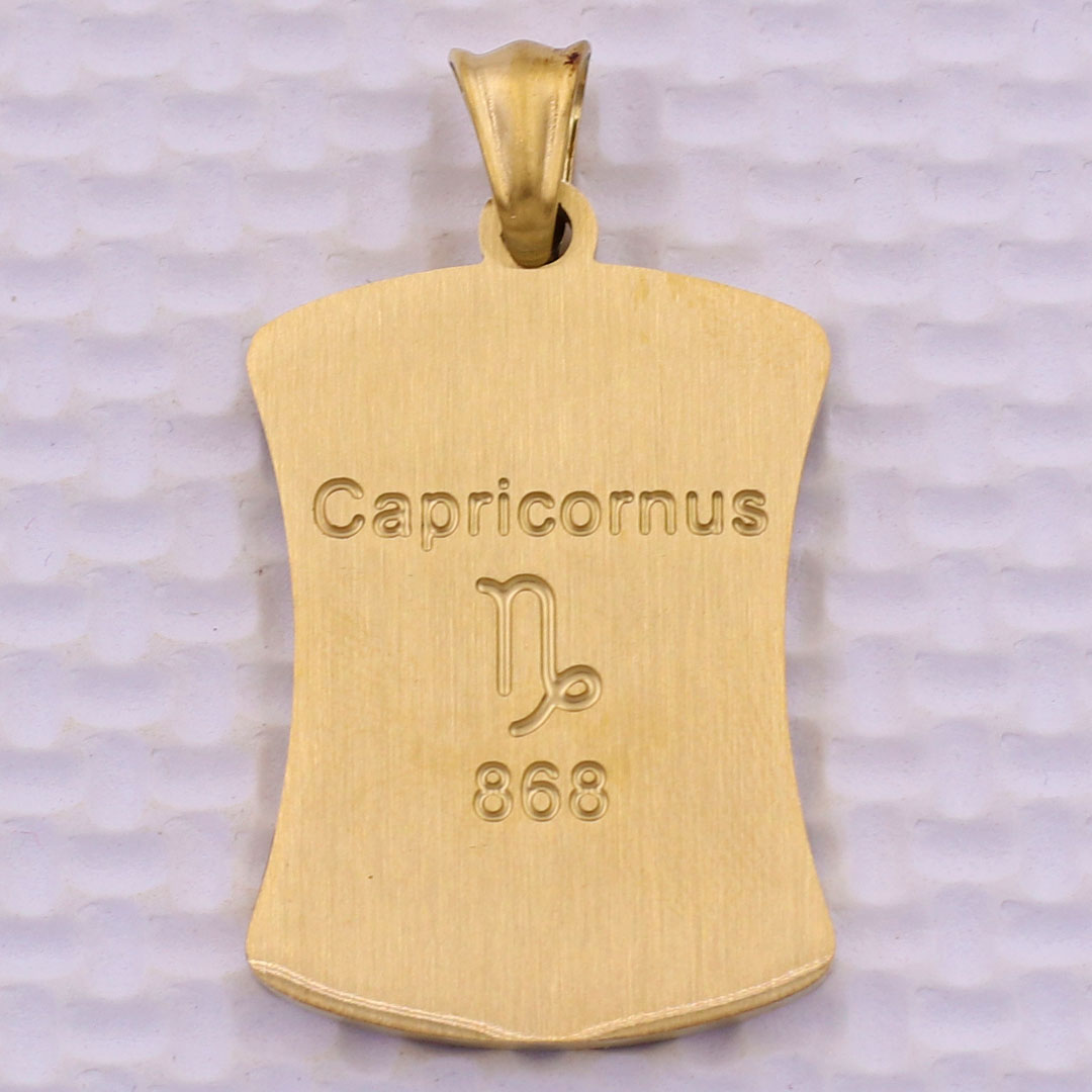 Mặt dây chuyền cung Ma Kết - Capricorn inox vàng kèm vòng cổ dây da đen, Cung hoàng đạo