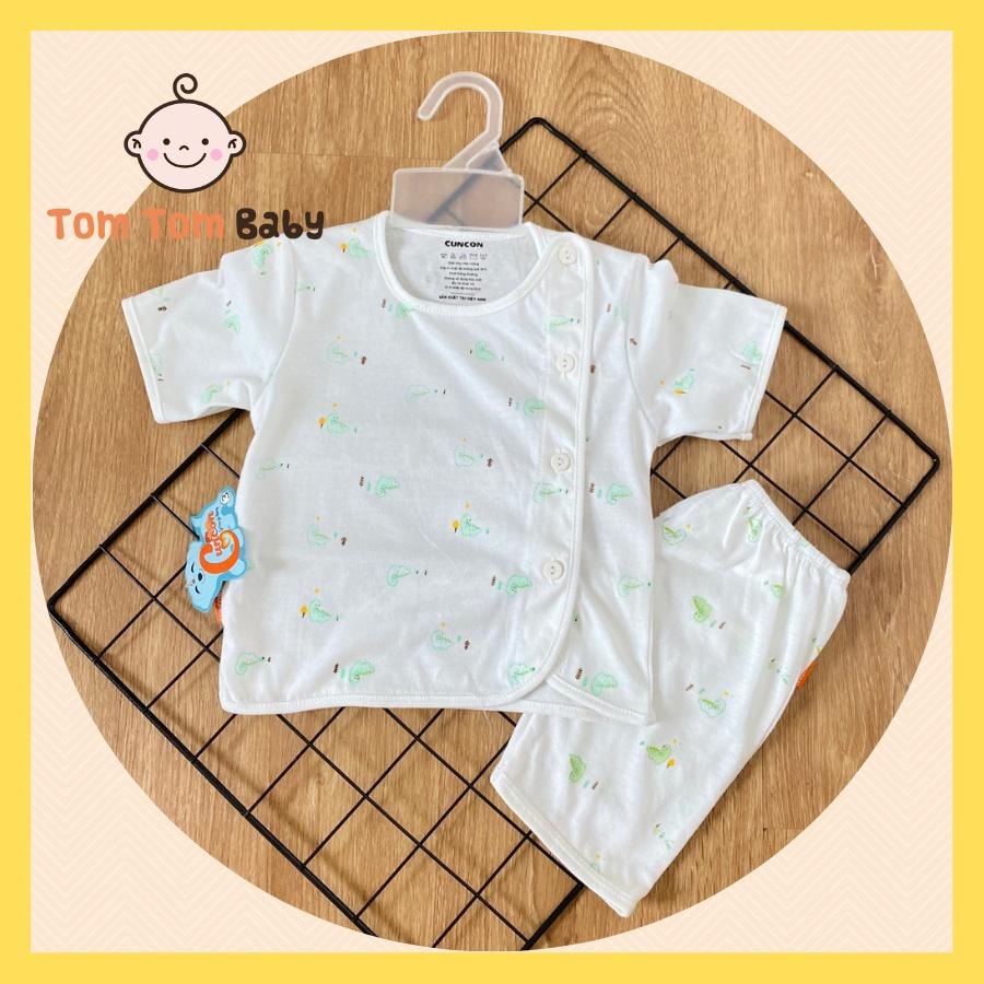 Bộ Quần Áo sơ sinh (1bộ) cotton cao cấp CUNCON | Mẫu Tay Ngắn Họa Tiết Cài Lệch | Size 1,2,3 cho bé sơ sinh - 9kg