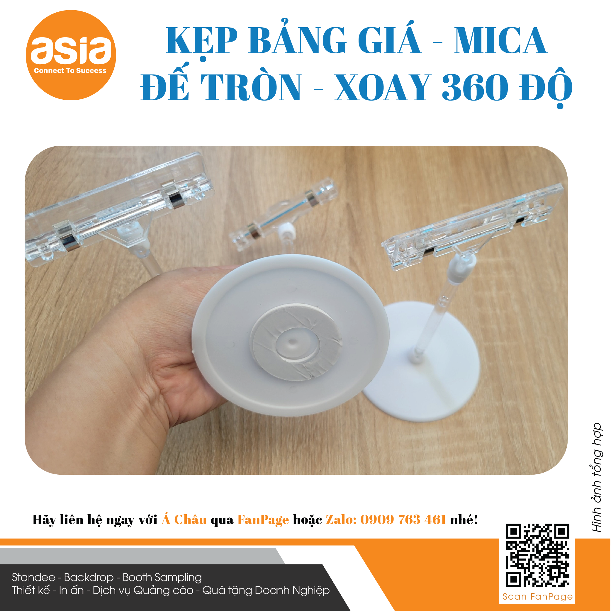 Kẹp wobbler trong suốt có để tròn, xoay 360