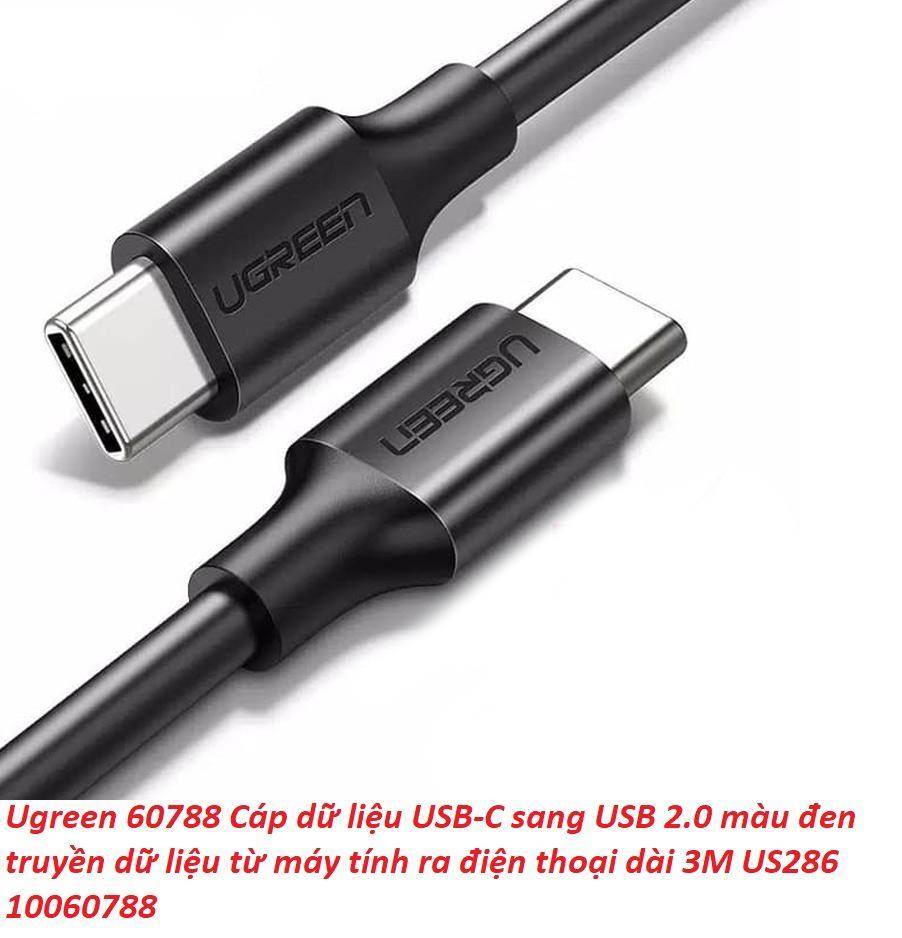 Ugreen UG60788US286TK 3M 60W usb type C 2.0 cáp sạc và truyền dữ liệu màu đen từ máy tính ra điện thoại - HÀNG CHÍNH HÃNG