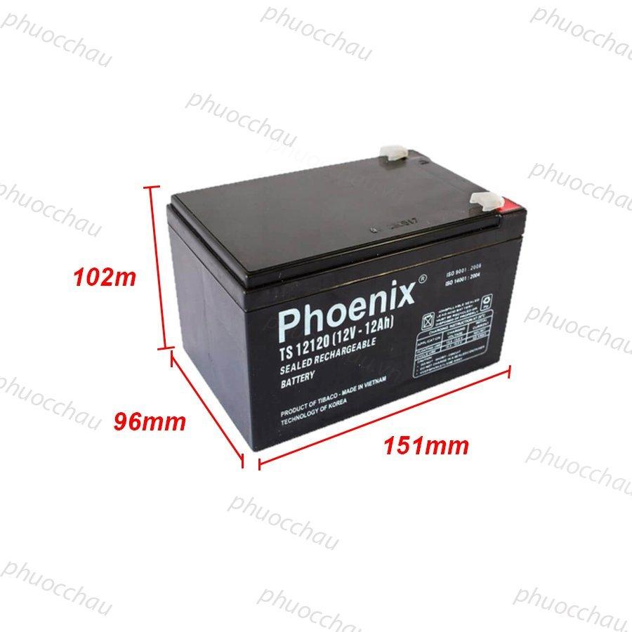 Bình Ắc Quy Khô PHOENIX TS12120 12V-12AH Dùng Cho UPS, Loa Kéo, Bình Phun Thuốc Sâu, Cửa Cuốn