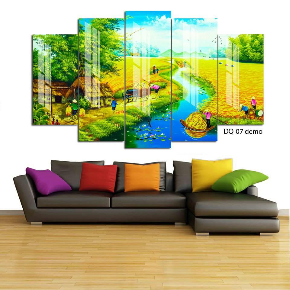 Tranh treo tường trang trí Đồng quê Việt Nam 5 tấm 3D/gỗ MDF Hàn Quốc chống ẩm mốc, mối mọt