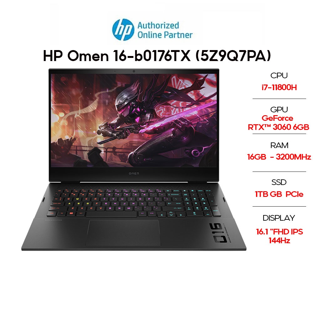 Laptop HP Omen 16-b0176TX (5Z9Q7PA) (i7-11800H | 16GB | 1TB | GeForce RTX 3060 6GB | 16.1' FHD 144Hz | Win 11) Hàng chính hãng