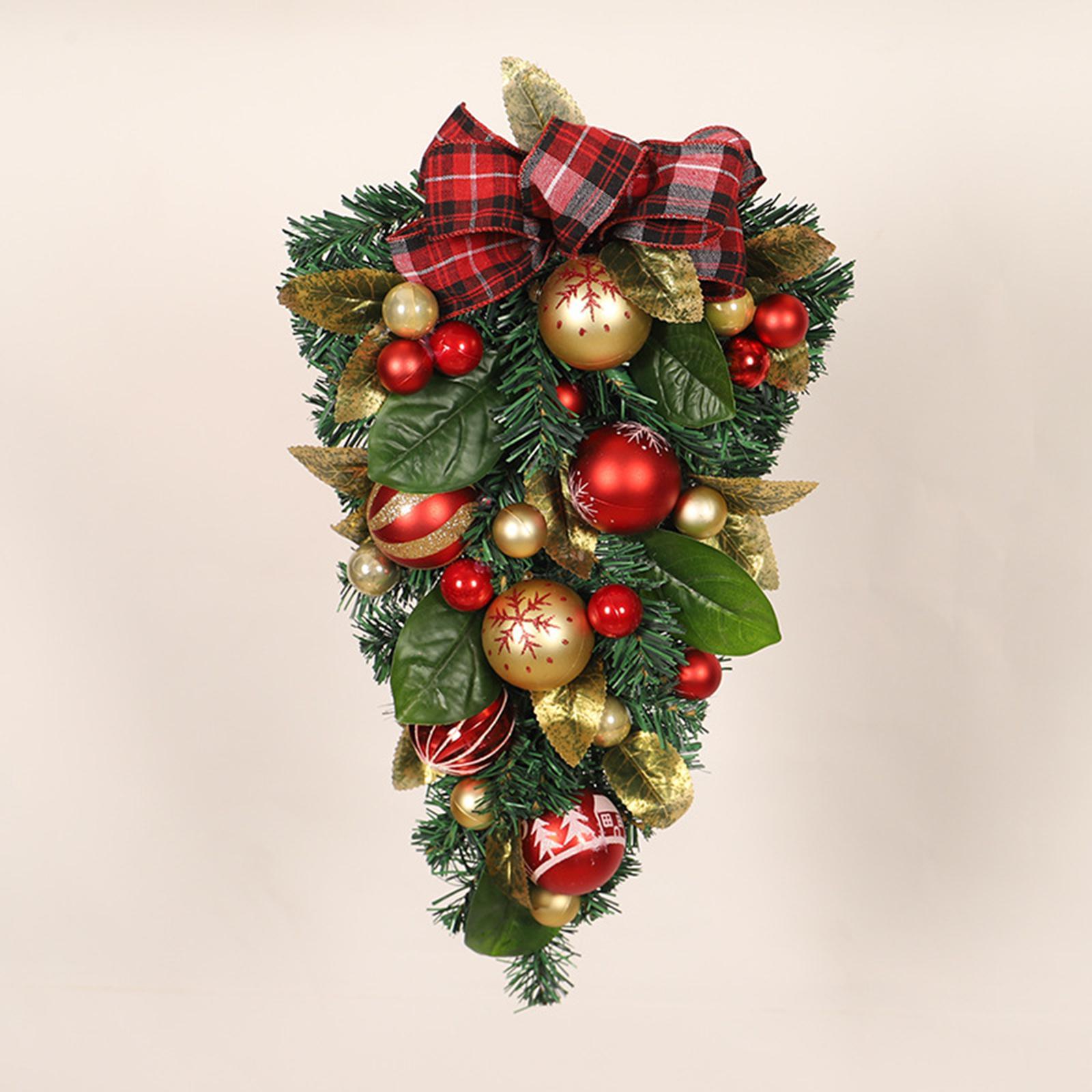 Artificial Christmas Teardrop Swag Ball Door Hanging Garland Greenery, Window Scene Photo Props Ornament, Fireplace Xmas Tree Wreath