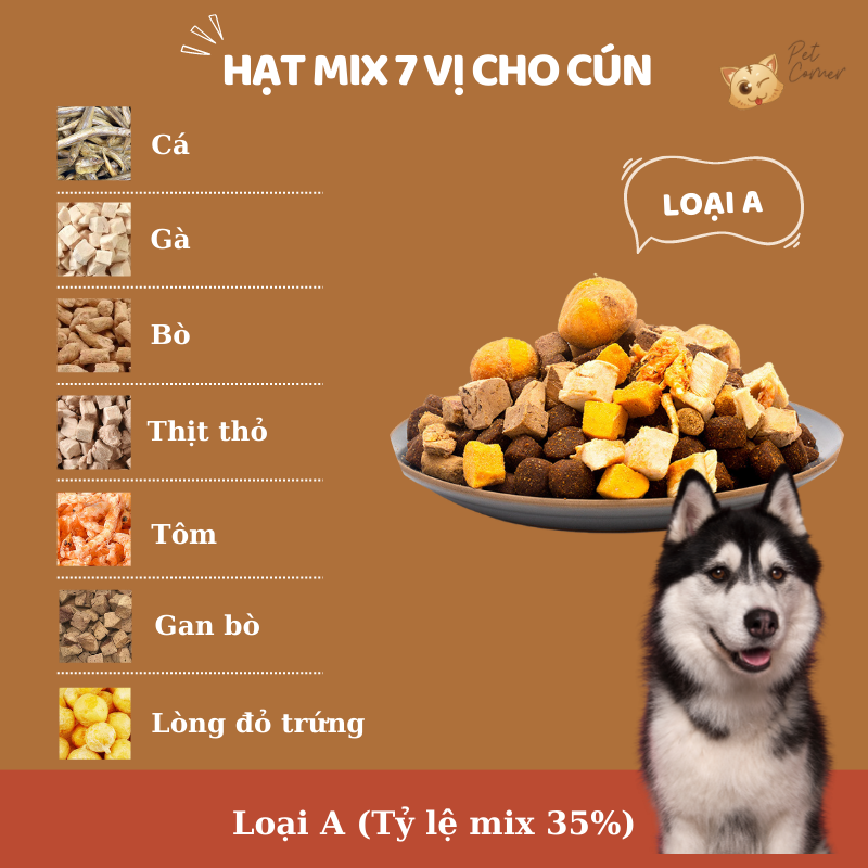 Hạt mix cao cấp cho cún trộn thịt bò, gà, tôm, cá, lòng đỏ trứng, rau củ quả - Thức ăn hạt cho chó kén ăn