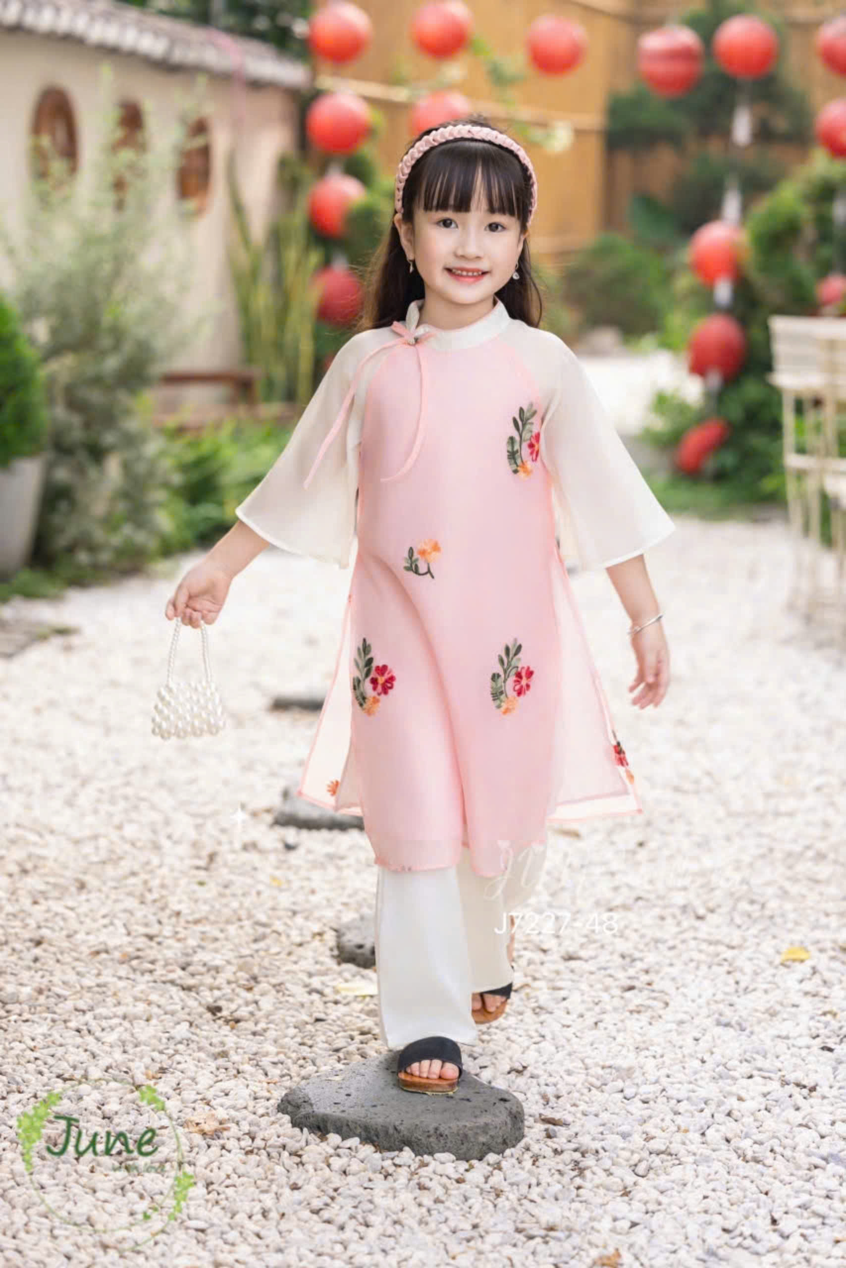 Bộ áo dài tết cho bé gái mẫu HOA xinh xắn diện tết năm mới giáng sinh noel từ 12-50kg hàng thiết kế cao cấp