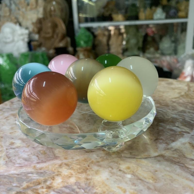Bộ Thất Tinh Đá Mắt Mèo - đường kính đĩa 12cm