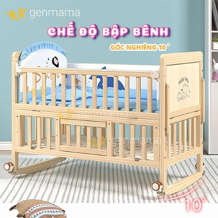 Nôi cũi gỗ cho bé trọn bộ đa năng có đệm xơ dừa dày 5cm kích thước 105*60*90cm