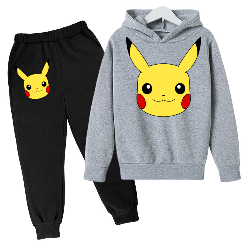Pikachu Áo Hoodie Pokemon Áo Hoodie Game Áo Hoodie Bộ Thu Trẻ Em Áo + Quần 2 Bộ Teen Dễ Thương Áo Hoodie 4-14Y bộ Bé Trai Quần Áo