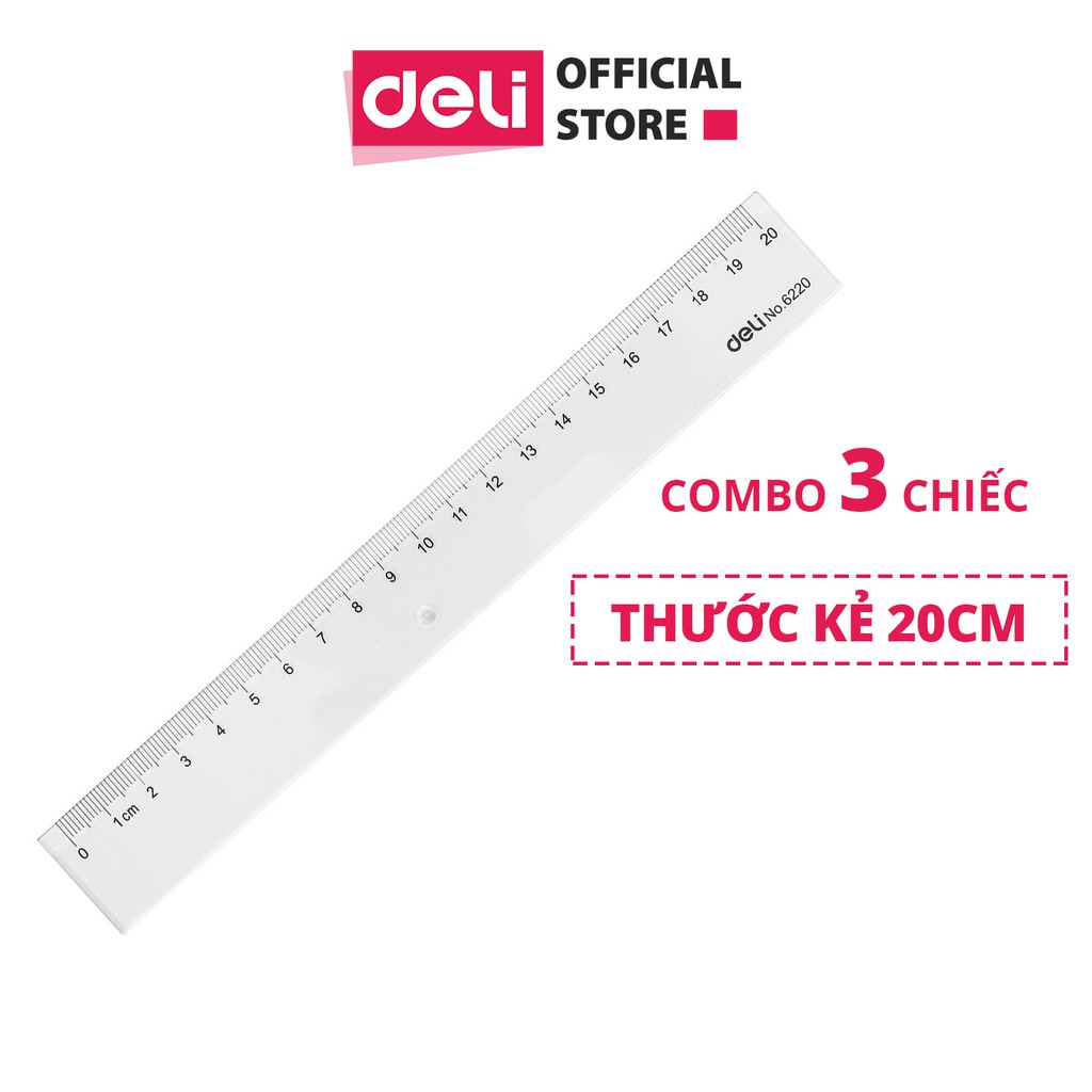 Thước Kẻ Nhựa Học Sinh 20Cm Deli, Trong Suốt - Combo 3 Chiếc - E6220