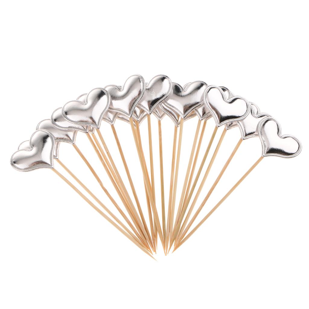 20 Pieces Toothpick Leather Heart Cupcake Picks Birthday Topper