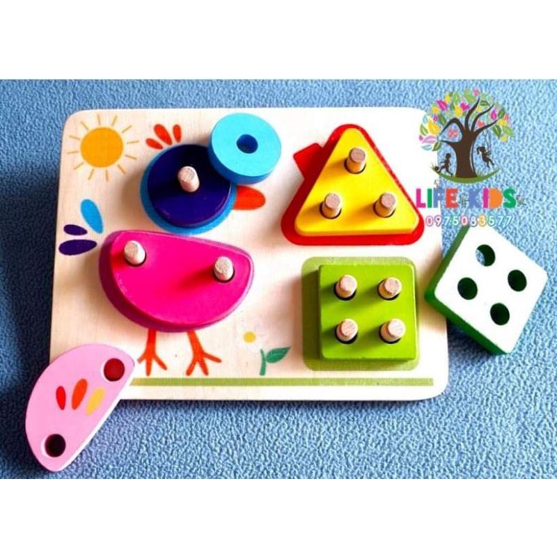 Đồ chơi gỗ -  Đồ chơi gỗ montessori 4 cọc hình khối