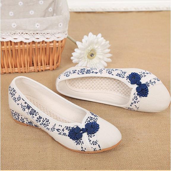 (Hình thật) Giày búp bê hoa văn cổ điển nữ tính còn size 37+38+40