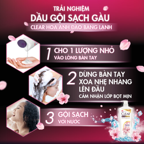 Dầu gội sạch gàu Clear Hoa Anh Đào đánh bay gàu & nhờn ngứa, sảng khoái cả ngày dài 630G