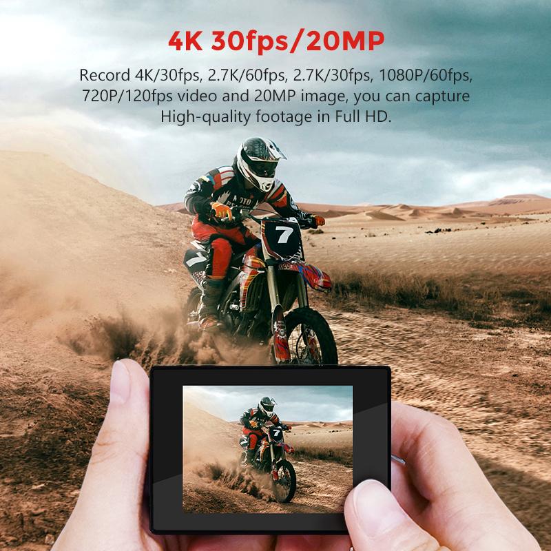 Camera hành động Axnen H9R, 4K 30pfs, 1080p 60pfs quay video thể thao, máy bay xe máy Mũ bảo hiểm xe đạp hành động chống thấm nước cam