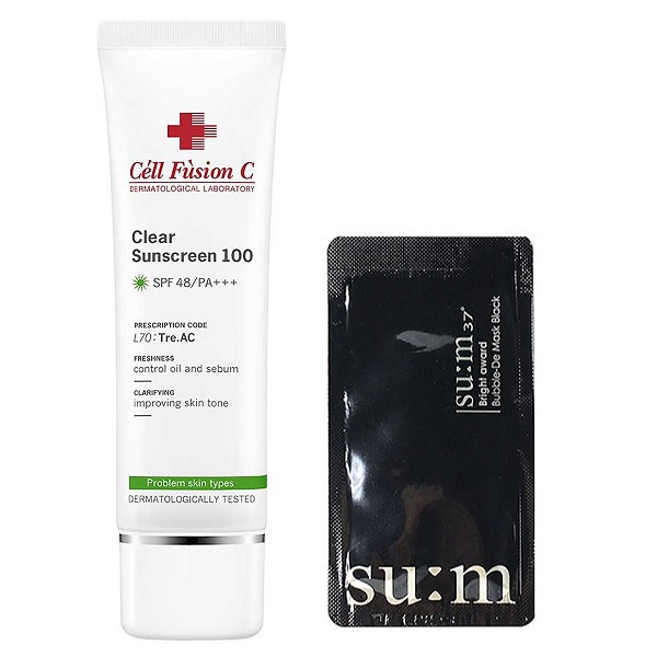 Kem Chống Nắng Dành Cho Da Dầu Cell Fusion C Clear Sunscreen 100 SPF 48/PA+++ 50ml tặng kèm mặt nạ Sum đen