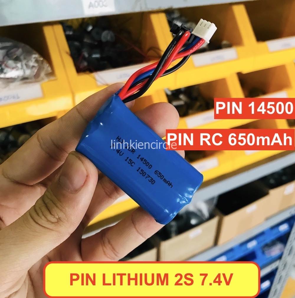 Pin lithium 2S 7.4V 650mAh pin RC 14500 15C công suất cao cho xe RC hoặc máy bay mô hình - LK0260