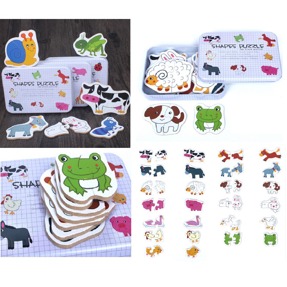 Đồ chơi bộ ghép hình hộp sắt 2 mảnh Shapes Puzzle thông minh cho bé