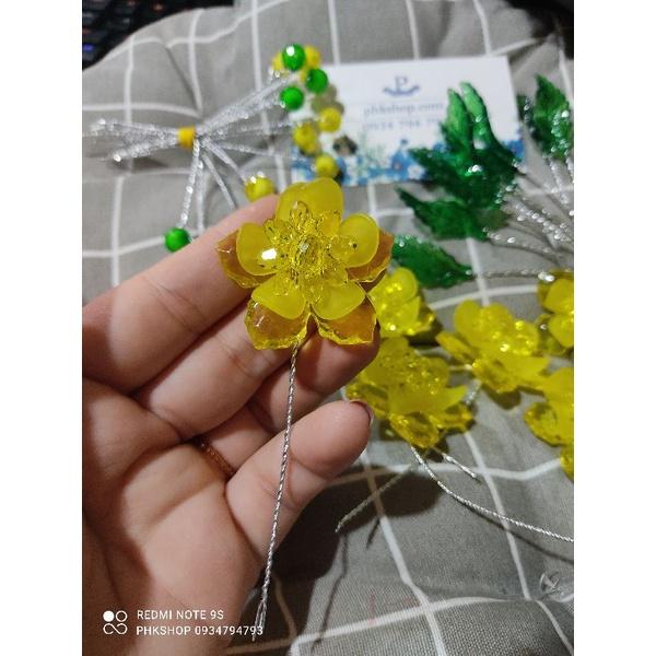 Bộ 10 hoa Mai/ Đào pha lê nhựa làm sẵn kèm nụ và lá Phk shop