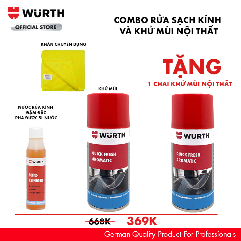 Combo Wurth Rửa Kính Sạch Và Khử Mùi Nội Thất Ô tô Siêu Tiết Kiệm