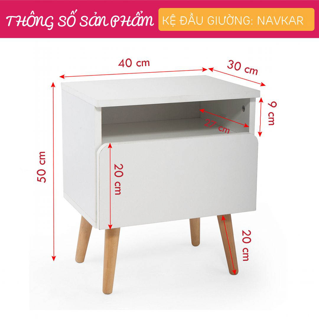 Kệ gỗ đầu giường hiện đại SMLIFE Navkar | Gỗ MDF dày 17mm chống ẩm | D40xR30xC50cm