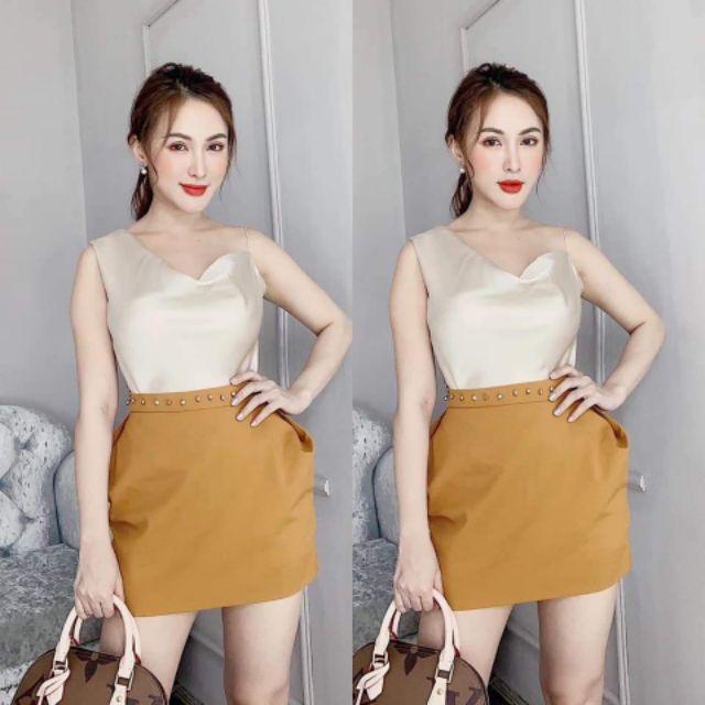 sét áo phi cổ đỗ chân váy chuỗi