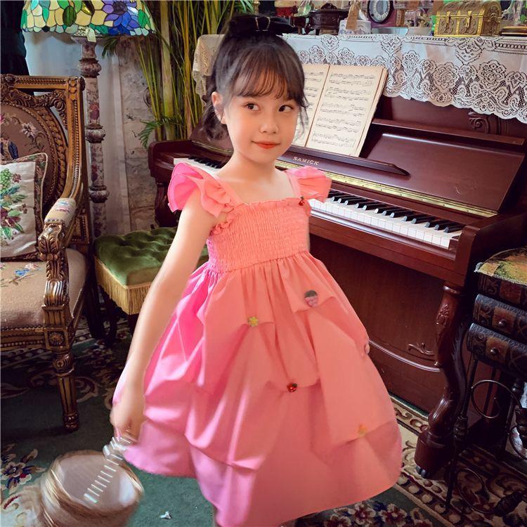 DIYIWEI Cô gái công chúa váy mùa hè 2023 phong cách phương Tây trẻ em thời trang rắn màu sling váy cô gái nhỏ lưới váy đỏ