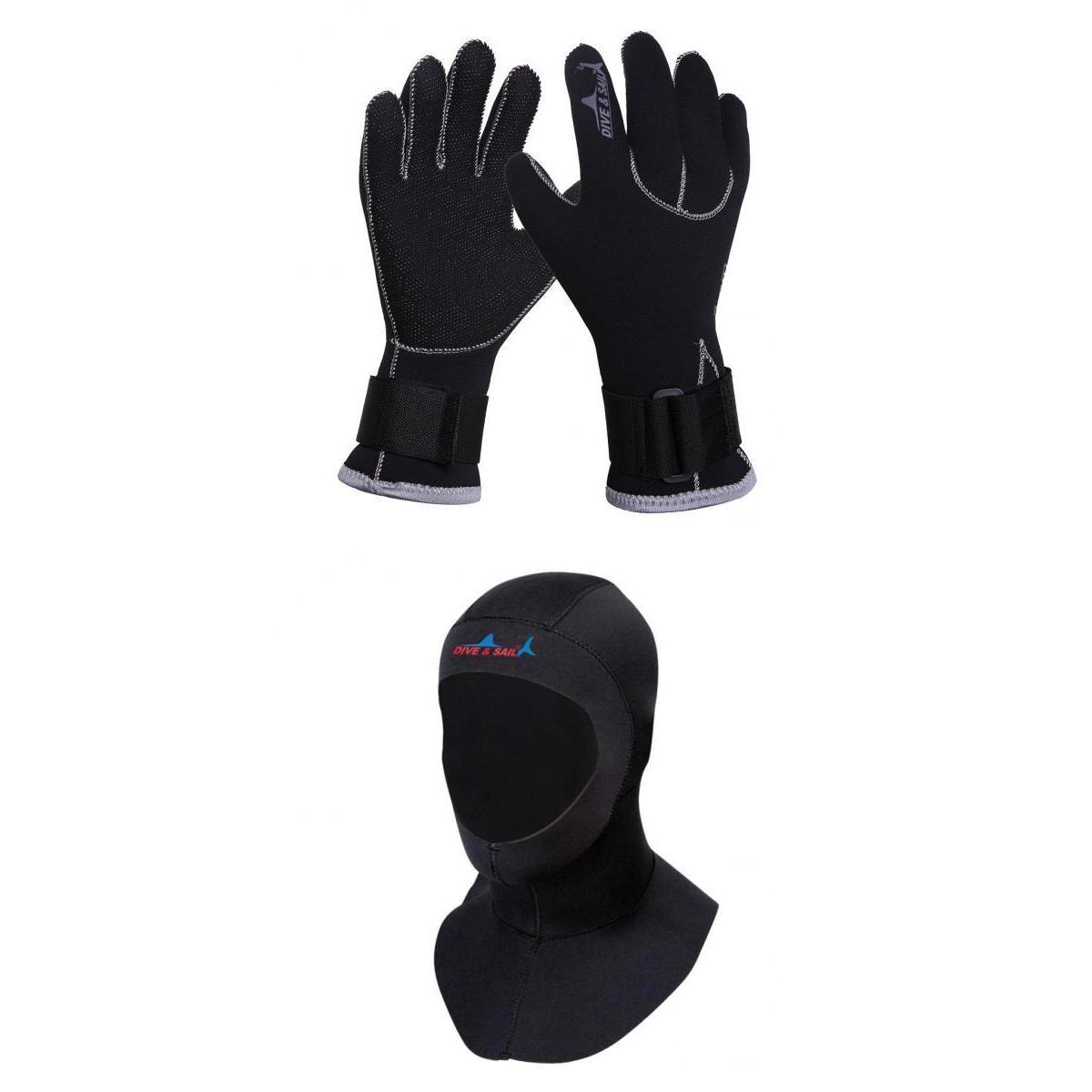 3mm Diving Hood Wetsuit Neoprene Hood Surfing Skins Hat  with 3mm Neoprene Scuba Diving Gloves Snorkeling  Underwater Equipment