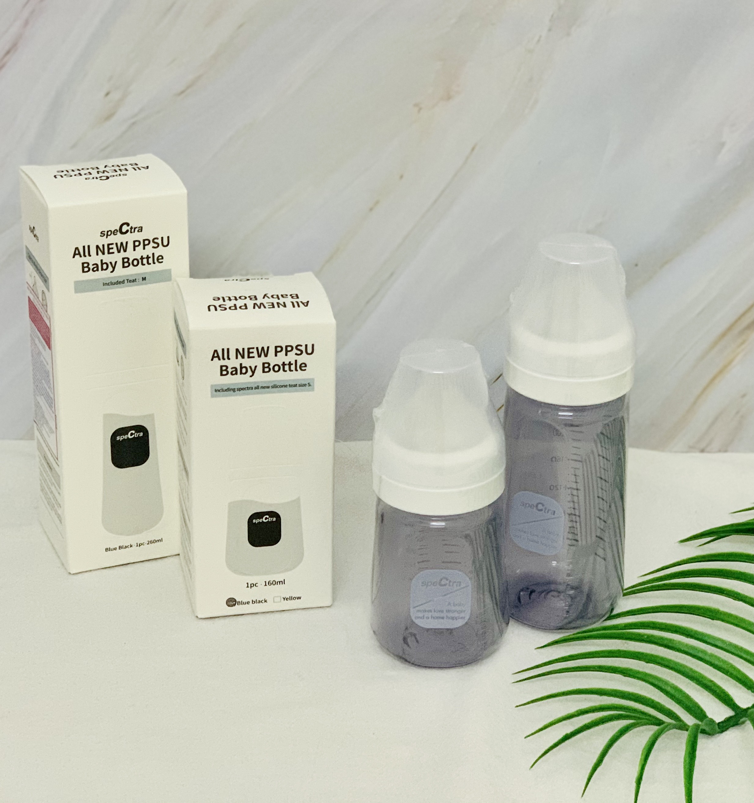 Bình sữa PPSU Cổ Rộng Spectra Thân Bình Màu Xanh Đen - Dung Tích 160ml 260ml kèm Núm Ti