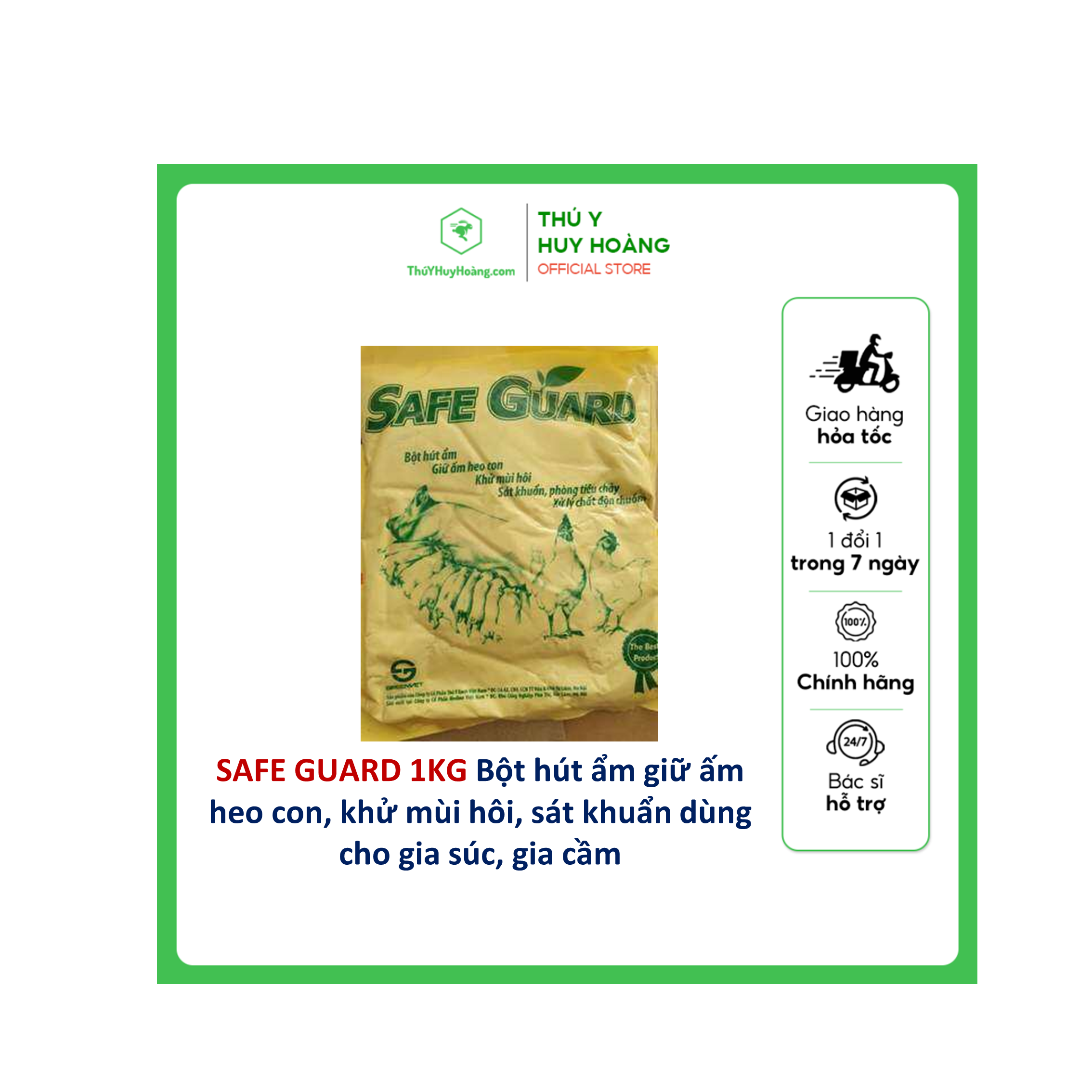 Bột hút ẩm SAFE GUARD giữ ấm heo con, khử mùi hôi, sát khuẩn