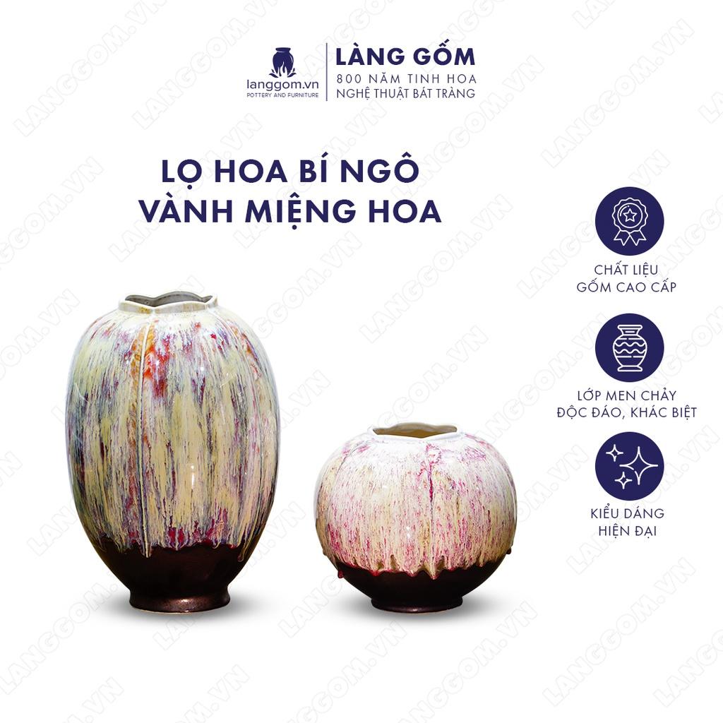 Bình hoa, lọ hoa Gốm sứ Bát Tràng cao cấp Men chảy bí ngô vành miệng hoa làm quà tặng, trang trí - Làng Gốm Bát Tràng