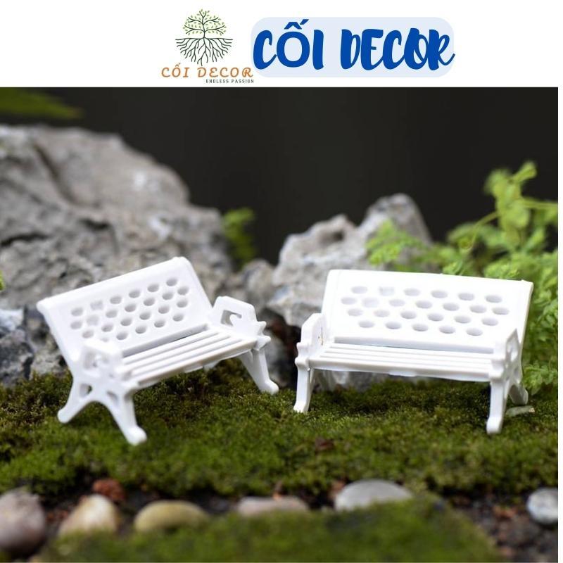 Tiểu cảnh mini Terrarium ️ Ghế công viên tiểu cảnh màu trắng trang trí sen đá, sân vườn, bể cá, bể terrarium