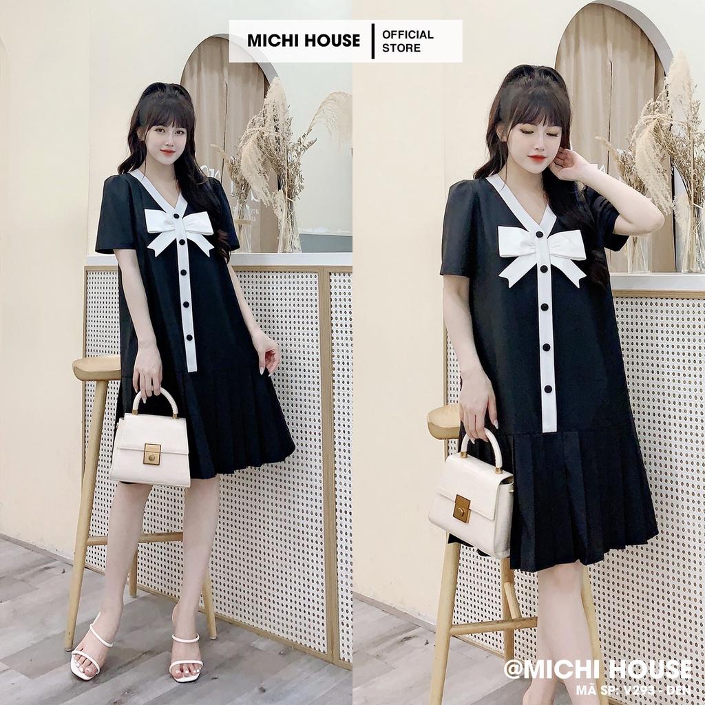 Váy Suông Rộng Thiết Kế Màu Đen, Nâu Cam V293 MICHI House Đầm Xuông Ngắn Tay Cổ V Nơ Bèo Dễ Mặc Bầu Xinh Thoải Mái