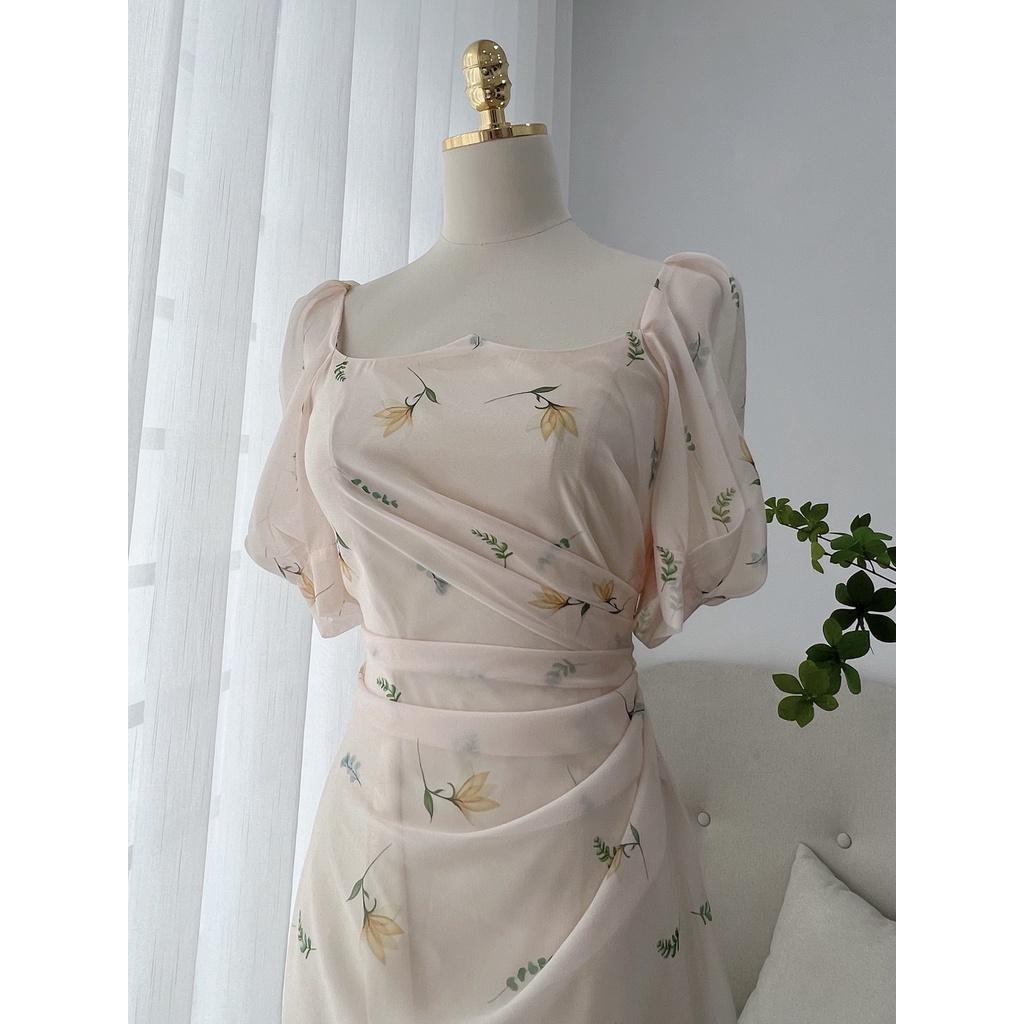 TIELA Đầm váy hoa vàng nhún eo Grace Dress