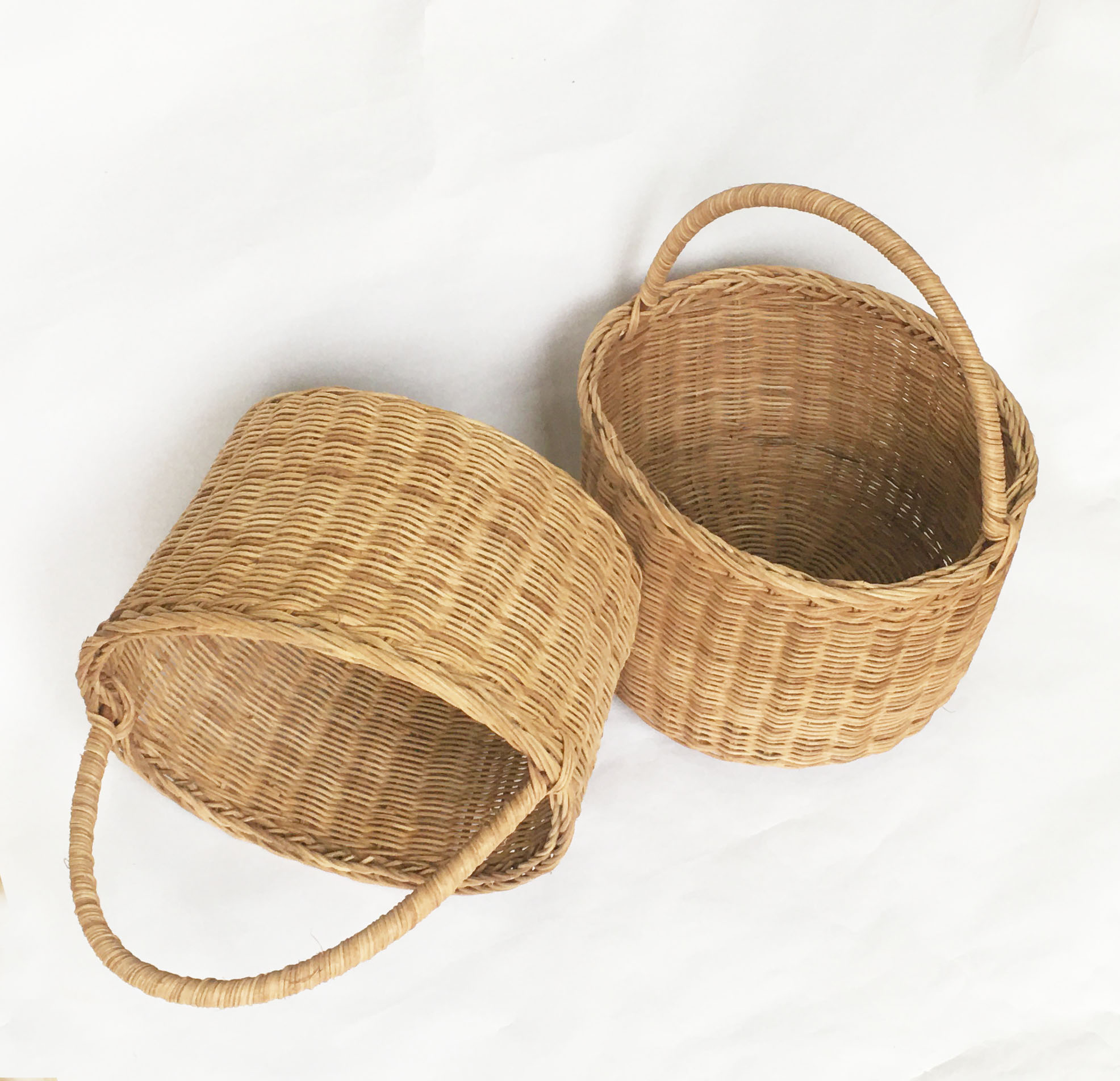 Giỏ picnic bằng mây tự nhiên vintage - sọt mây tròn đựng đồ đa năng có quai handmade