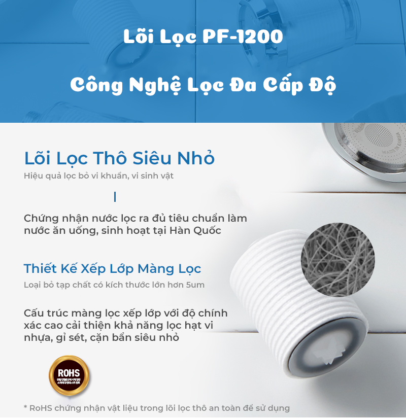 Vòi lọc nước Waterwel PF-200 Hàn Quốc dùng cho bồn rửa chén, bồn rửa mặt - Loại bỏ tạp chất, vi khuẩn, clo dư, rỉ sét - Đã bao gồm 3 lõi lọc - Tăng áp lực nước - Hàng nhập khẩu