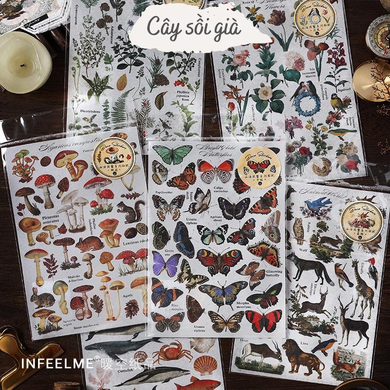 S26 - Tờ sticker washi thiên nhiên vintage cổ điển Infeel.Me trang trí sổ bullet journal, junk journal