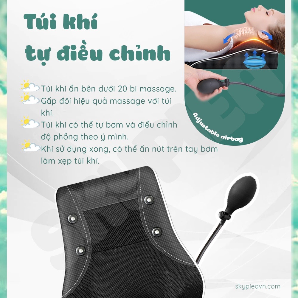 Gối massage , gối matxa cổ, vai gáy, máy mát xa lưng và cổ vai gáy giảm đau hiệu quả với bi lăn và rung
