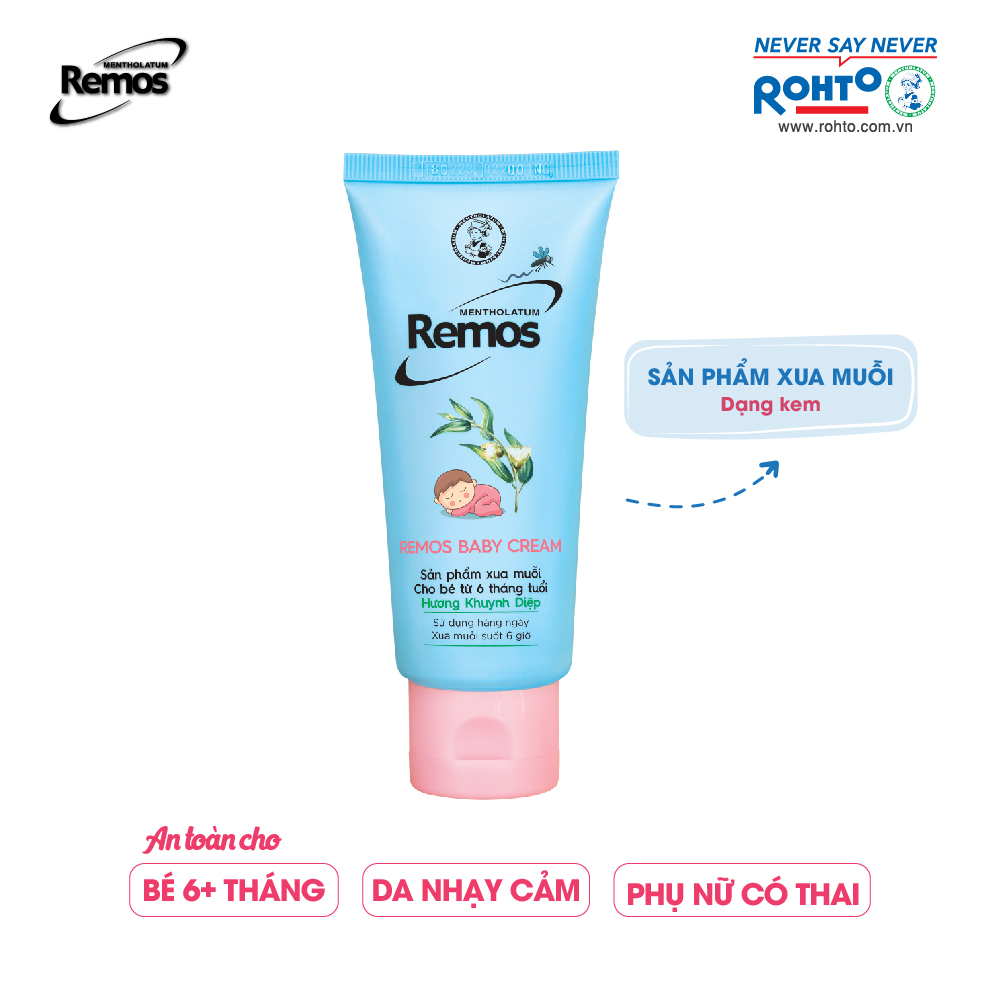 Kem chống muỗi đốt cho bé từ 6 tháng tuổi hương khuynh diệp Rohto Mentholatum Remos Baby Cream 70g