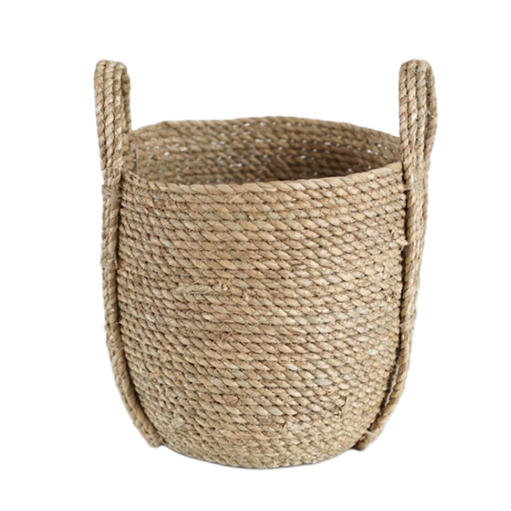 Natural Straw Woven Flower Pot Basket Green Plant Holder Cloth Hamper