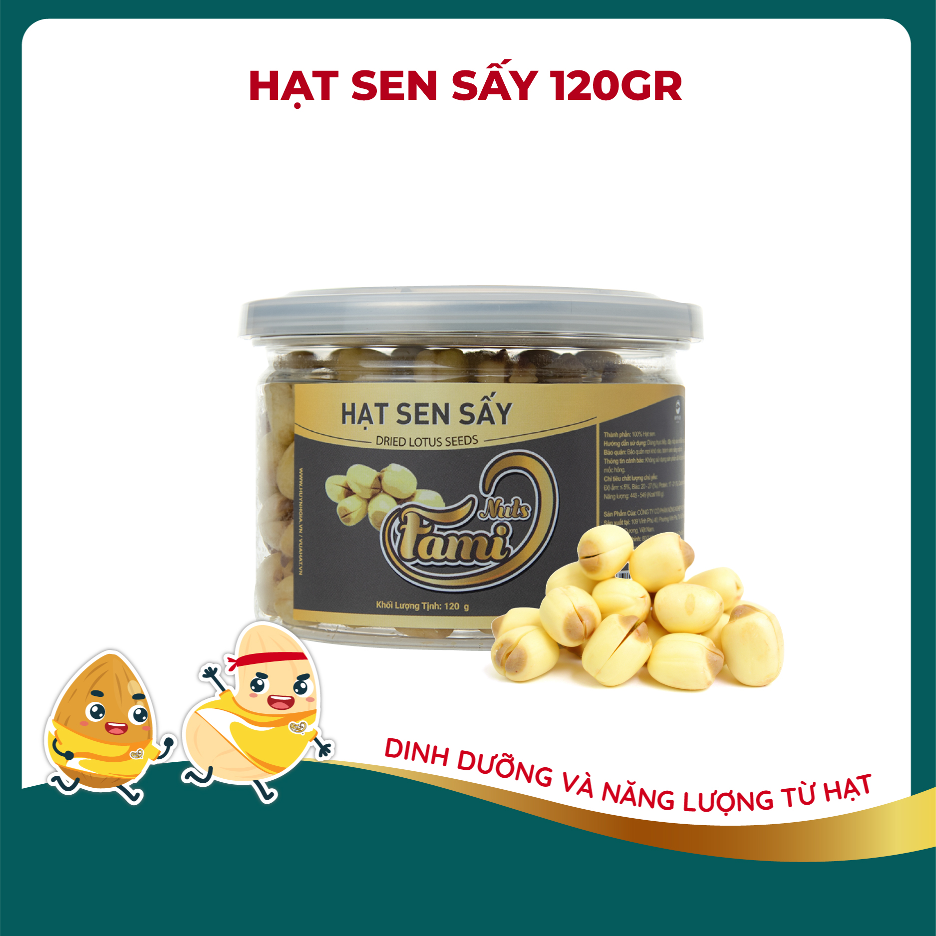 Hạt Sen Đồng Tháp Sấy Giòn FAMINUTS - Hũ Nắp Nhôm 120g - Món Ăn Vặt Giúp An Thần, Cải Thiện Chất Lượng Giấc Ngủ Tự Nhiên.