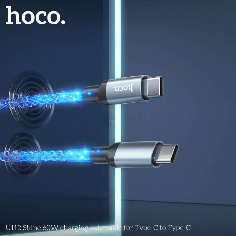 Dây cáp sạc nhanh Type C, IP có đèn led Hoco U112 1m cao cấp, dây sạc thời trang hàng chính hãng