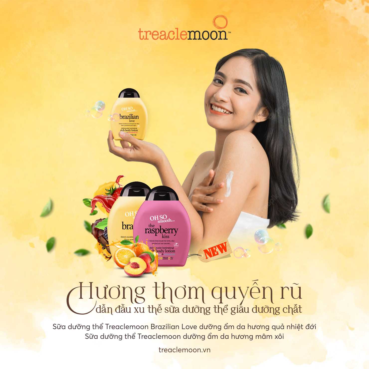 [ Tặng muối tắm 100g ] Sữa dưỡng thể dưỡng da Treaclemoon hương mâm xôi 250ml