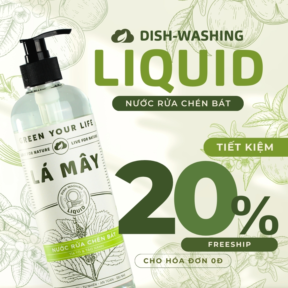 NƯỚC RỬA CHÉN BÁT (KHÔNG ĐẬM ĐẶC) TÍA TÔ &amp; TÁO XANH LÁ MÂY 500 mL