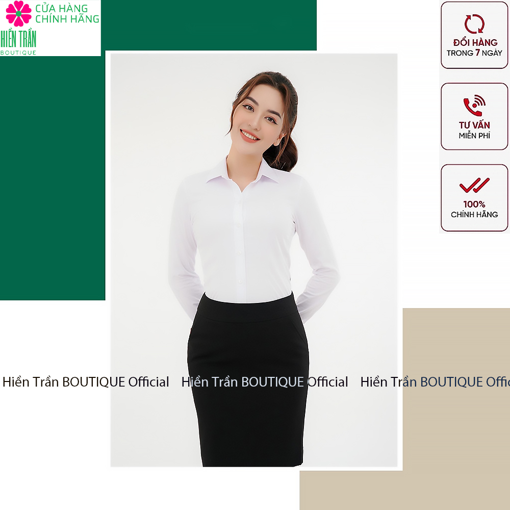 Hình ảnh Áo sơ mi nữ Hiền Trần BOUTIQUE dài tay form rộng kiểu sơmi màu trắng xanh đẹp thời trang công sở đi học