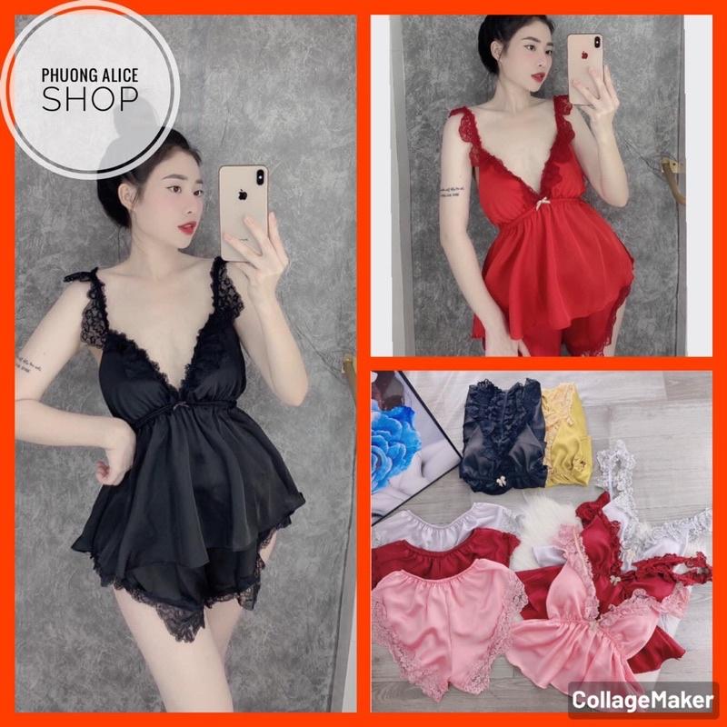 Đồ ngủ sexy nữ gợi cảm, Đồ bộ nữ cao câp ren sexy có mút ngực tăng đơ điều chỉnh