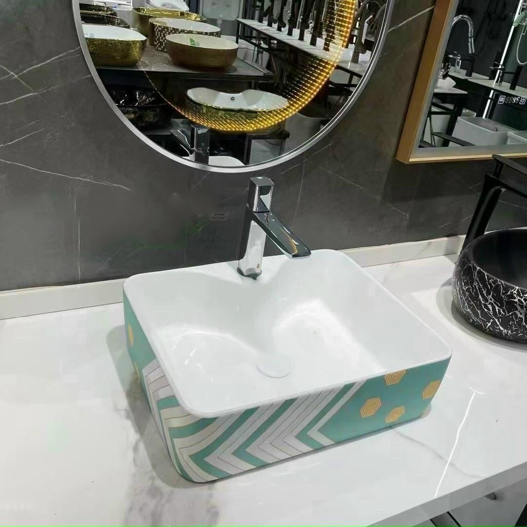 Chậu Lavabo vuông để bàn hoa văn