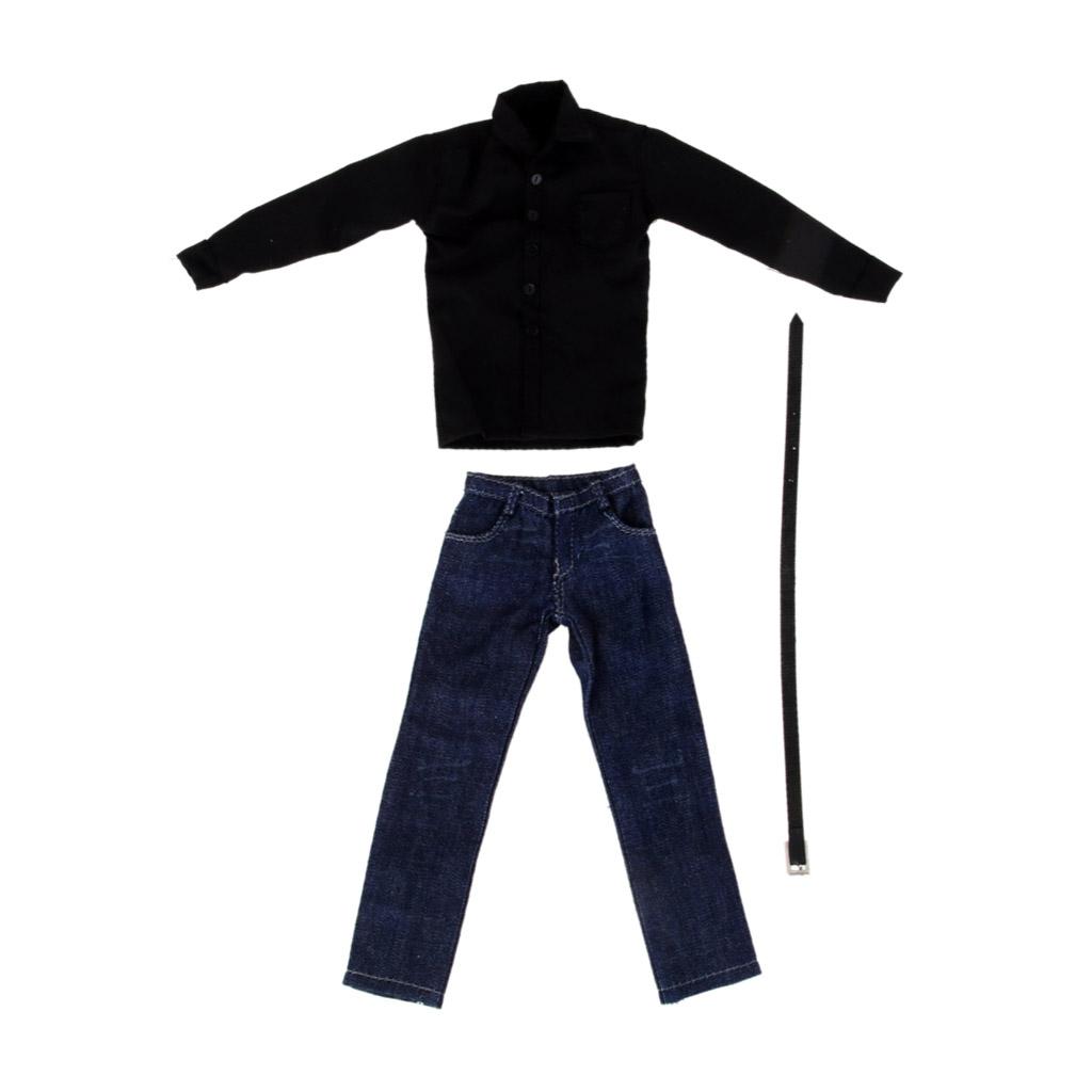 1/6 Đen Tay Dài Quần Jean Quần Áo Dành Cho 12 Nhân Vật Hành Động