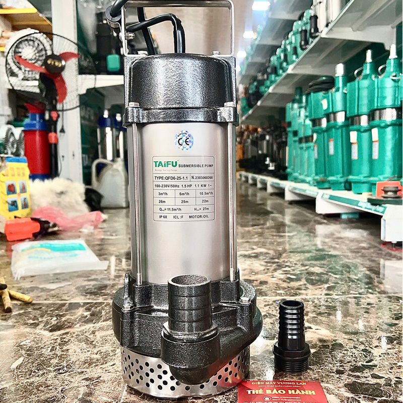 Máy bơm chìm đẩy cao 1.1Kw Thân,Nắp INOX 304 TAIFU QFD6-25-1.1 và QSD6-25-1.1 - Bảo hành 1 năm