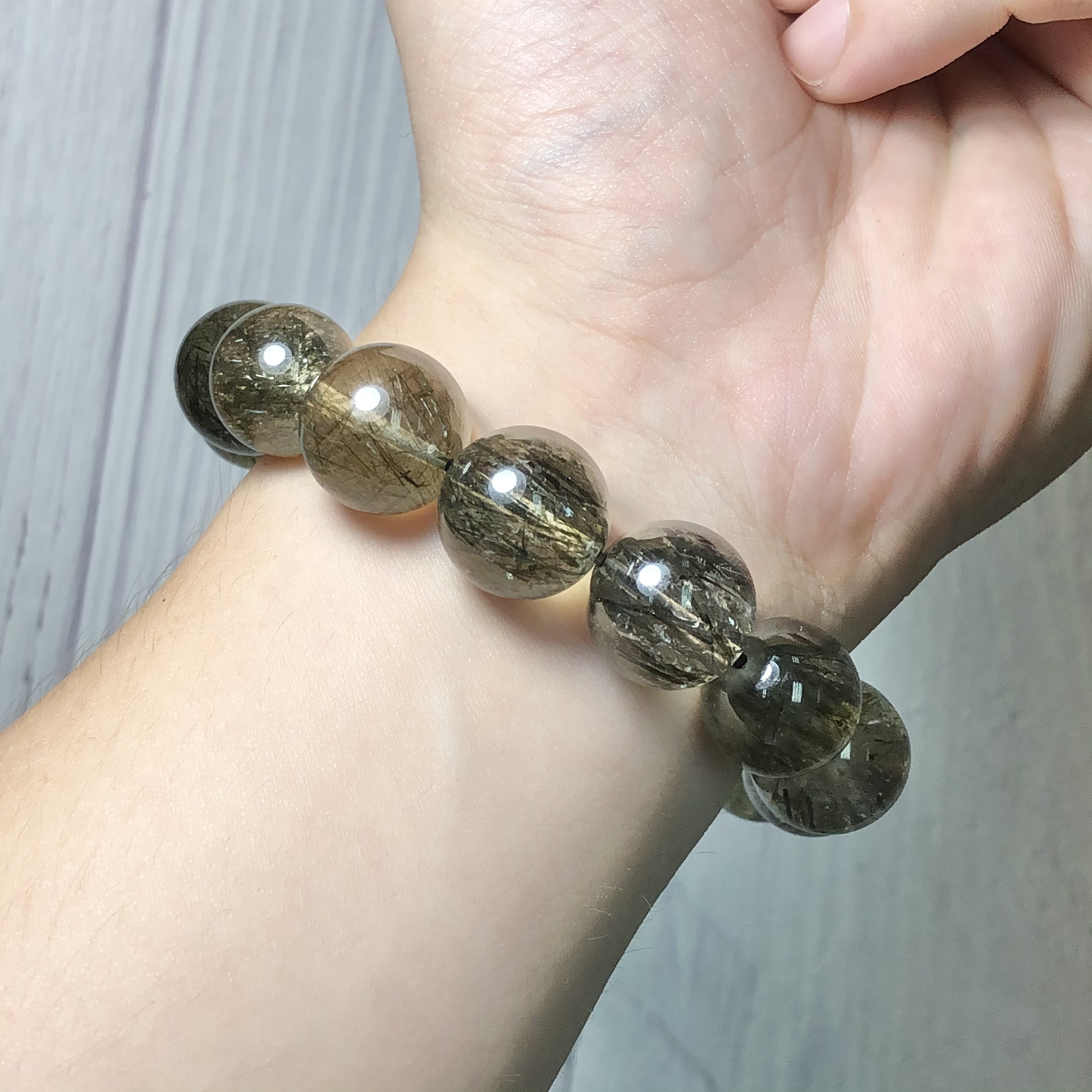 Vòng tay Thạch Anh Tóc xanh 15mm chuẩn 6A